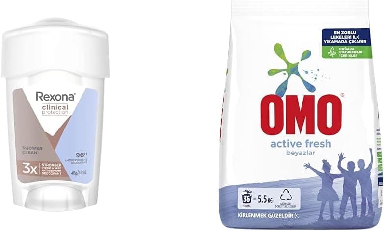 Rexona Clinical Protection Kadın Stick Deodorant Shower Clean 45 ml(1) Omo Active Fresh 5,5 kg(1)