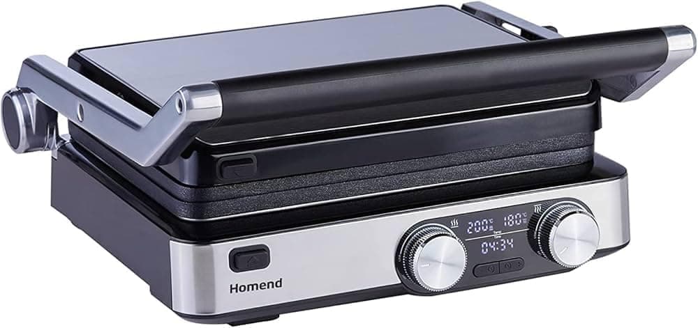 Homend Grilliant 1340H 4 Dilim Kapasiteli Gövde Alt ve Üst Sıcaklığı Ayrı Kontrol Edilebilen Döküm Plakalı Tost ve Izgara Makinesi Inox 2000W