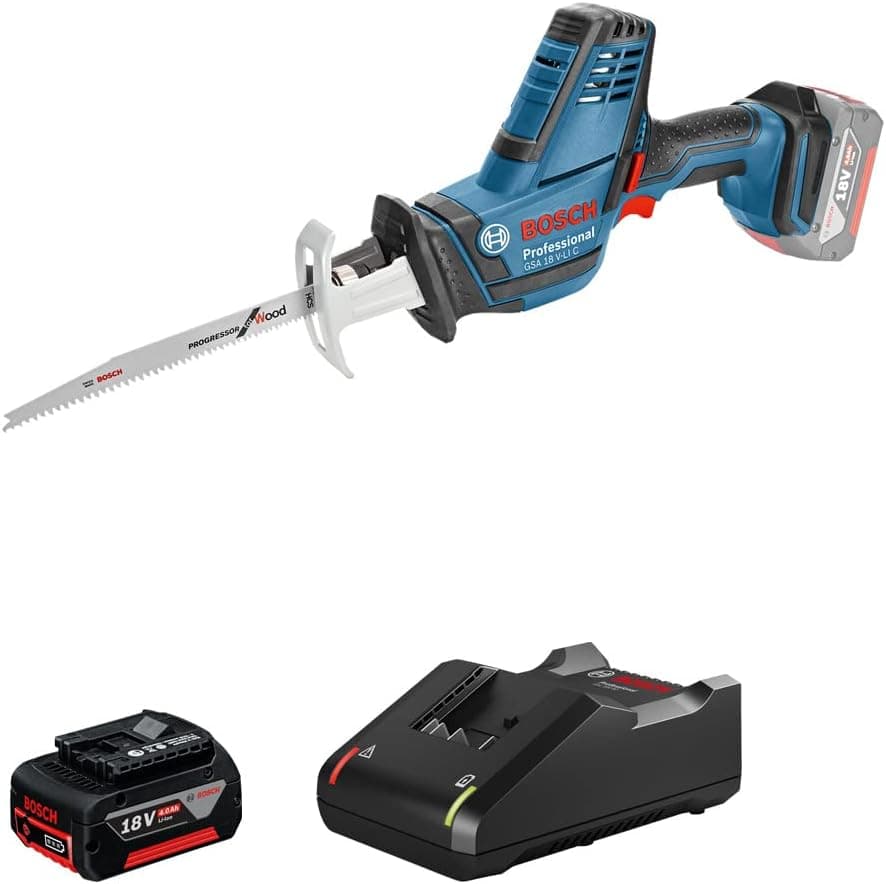 Bosch Professional GSA 18V-LI C Akülü Panter Testere (18 Volt, 1 x 4,0 Ah Akü, Şarj Cihazı, Ahşapta kesme derinliği: 250 mm, 2.700 strok/dk, Karton Kutuda)