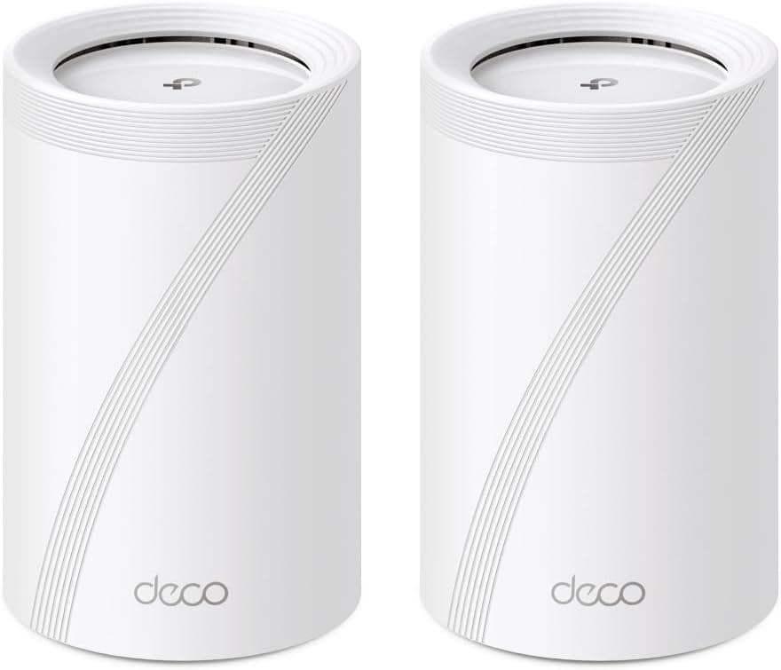 TP-Link Deco BE65 2-pack, BE9300 Mbps, 4 × 2.5 Gbps Portlar, 320 MHz Kanallar, 6 GHz Bandında Çalışır, 200 Cihaza Kadar Bağlanılabilirlik, VPN, WPA3, Üç Bantlı Wi-Fi 7 Mesh Sistemi