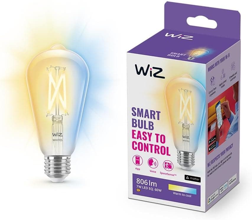WİZ Wi-Fi 60W Sarı/Beyaz Şeffaf Cam Akıllı Filament Ampul ST64 E27 (Philips Aydınlatma Garantili)