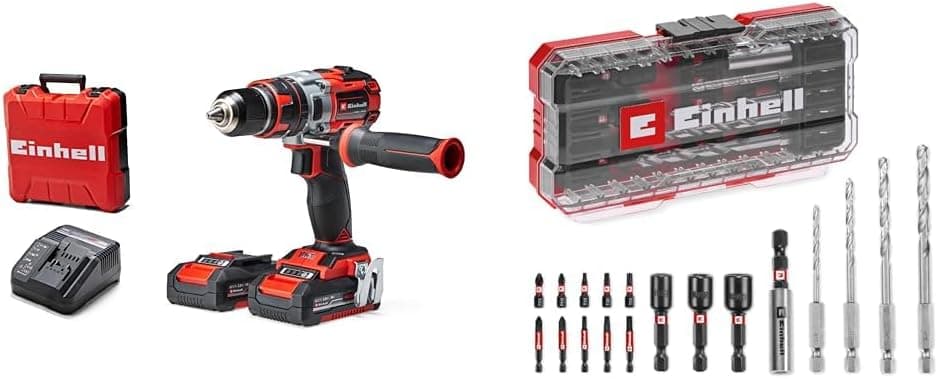 Einhell TE-CD 18 Li-i BL (2x2,0Ah), Akülü Darbeli Vidalama + Einhell Delici ve Vidalama uç seti 18 parça S-BOX kutu