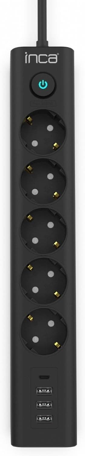 Inca Ipw-44tu 5 Port 2x Usb Type-c Akım Korumalı Led Tuşlu Priz 1.5m - Siyah Çocuk Koruma Özelliği 3 USB-A + 1 TYPE-C Giriş Akım Korumalı 5 Soket Güç Max. 3680 W