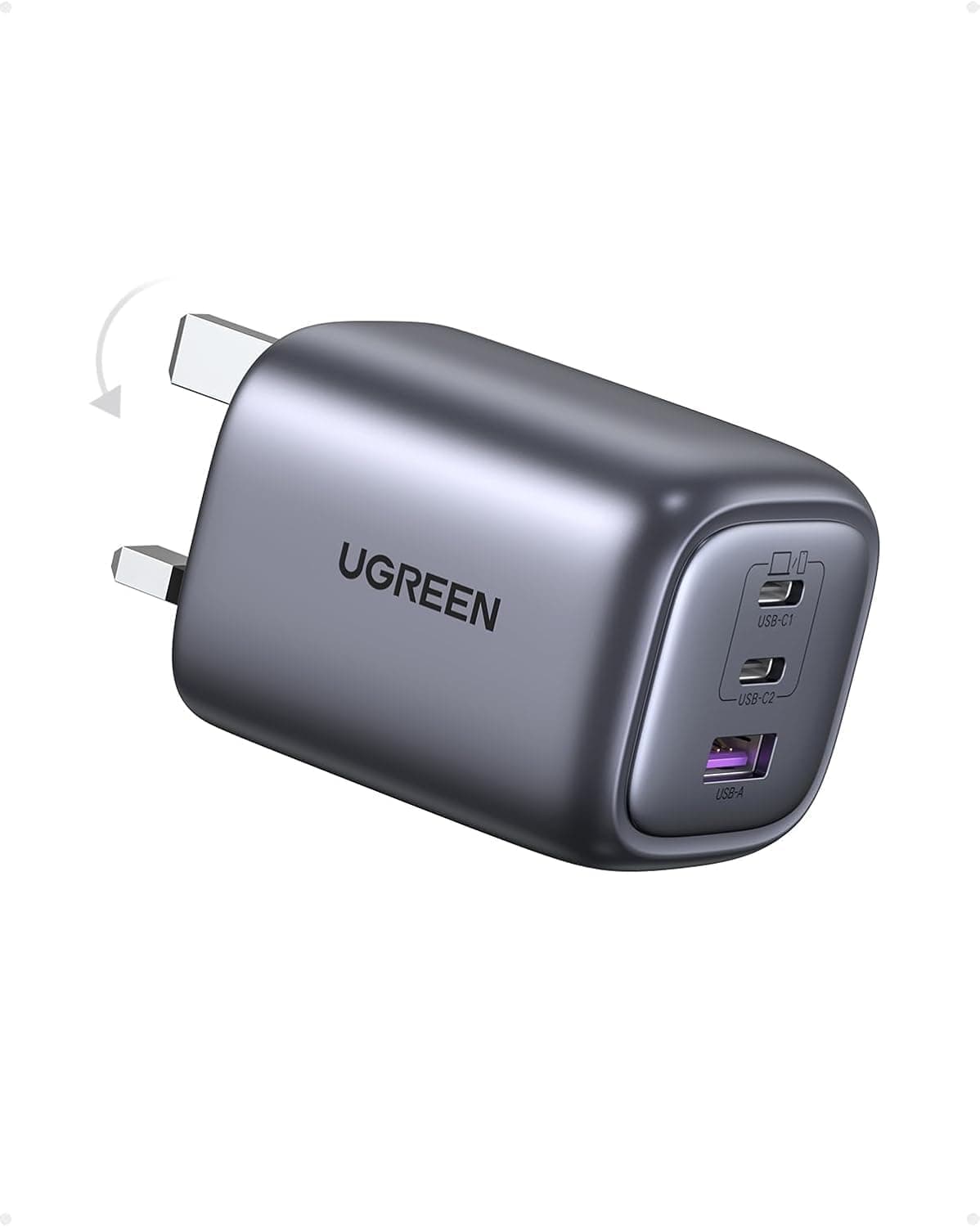 UGREEN Nexode Pro 65W GaN Hızlı Şarj Cihazı Type-C QC PD 2xUSB-C, 1xUSB-A, 1.5M 100W Kablo Dahil, Uzay Grisi, 25871