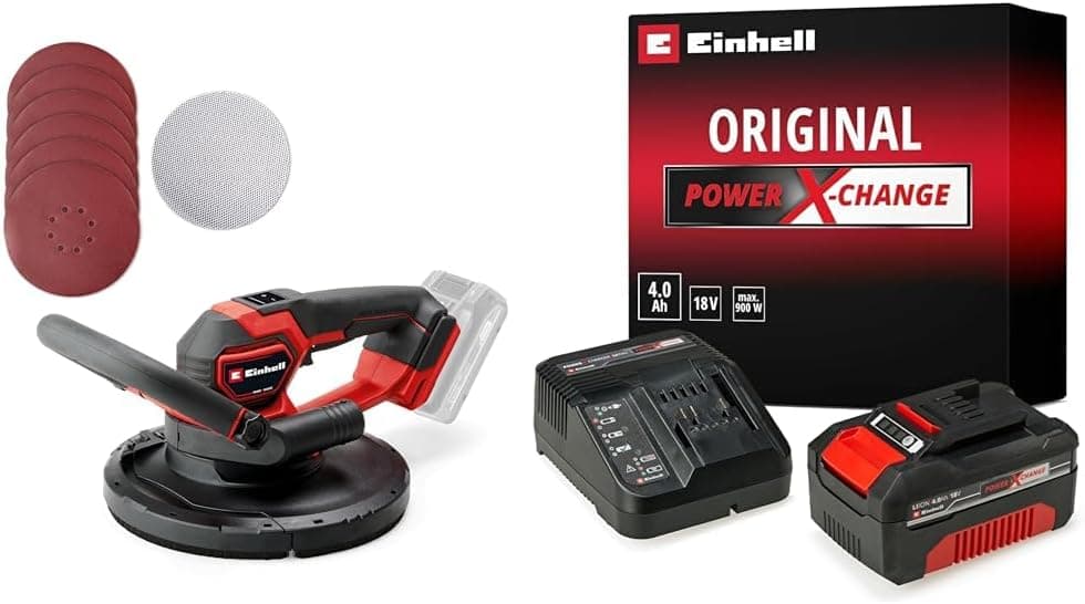Einhell TP-DWS 18/225 Li BL - Solo, Akülü Alçıpan Zımpara + Einhell 18V 4,0 Ah PXC Starter Kit, Akü & Şarj Cihazı