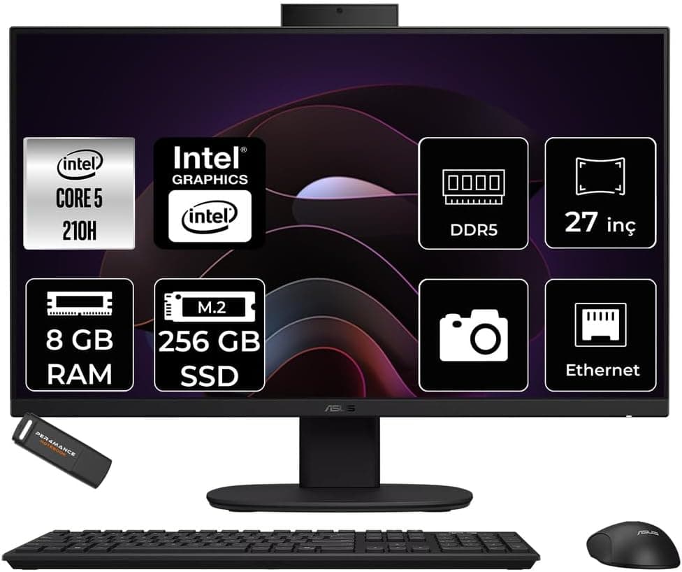 ASUS V470 Intel Core 5 210H 8GB 256GB SSD 27" FHD 100Hz FDOS All in One Bilgisayar & PER4 USB Bellek 2312827274226