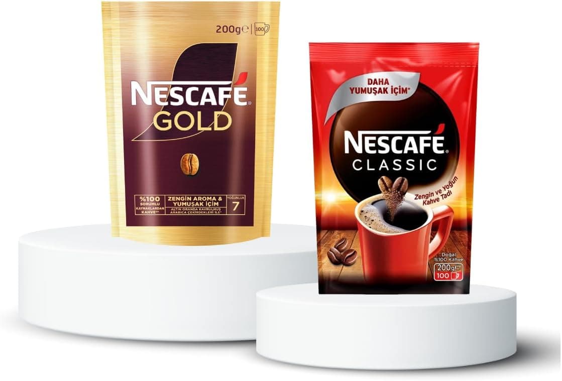 Nescafé Gold Çözünebilir Kahve Ekopaket, 200 g ve Nescafé Classic Çözünebilir Kahve Ekopaket, 200 g
