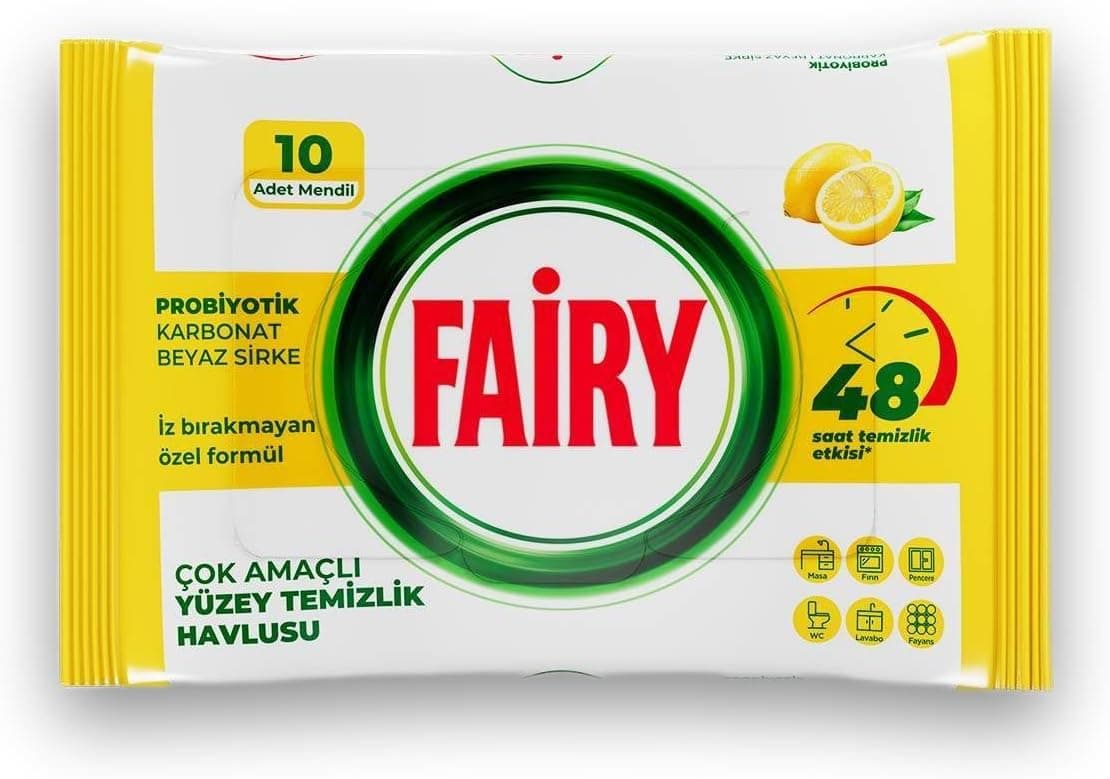 Fairy Çok Amaçlı Yüzey Temizlik Havlusu 10 Yaprak | Limon Yağlı | Beyaz Sirke & Karbonat