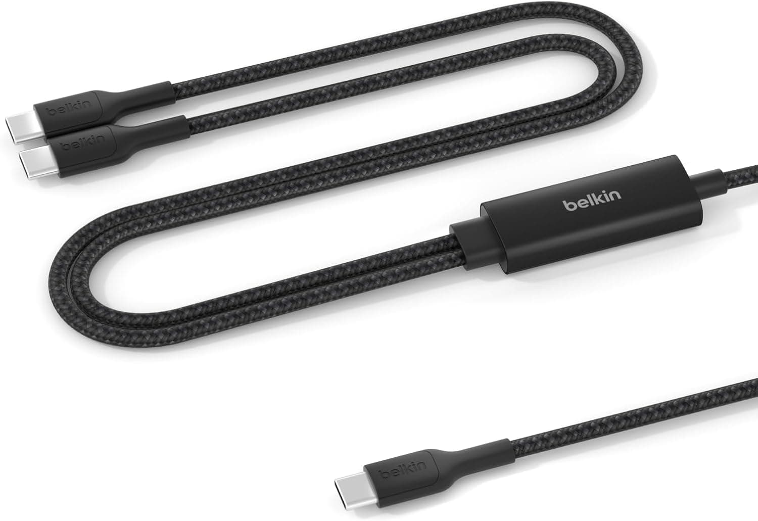 Belkin BoostCharge Pro 2’si 1 Arada 140 W USB-C - USB-C Şarj Kablosu, Örgülü Çift Şarj Kablosu, Akıllı Güç Paylaşımı ile Hızlı Şarj, MacBook, iPhone, iPad, Samsung, Pixel ve Daha Fazlası İçin, Siyah