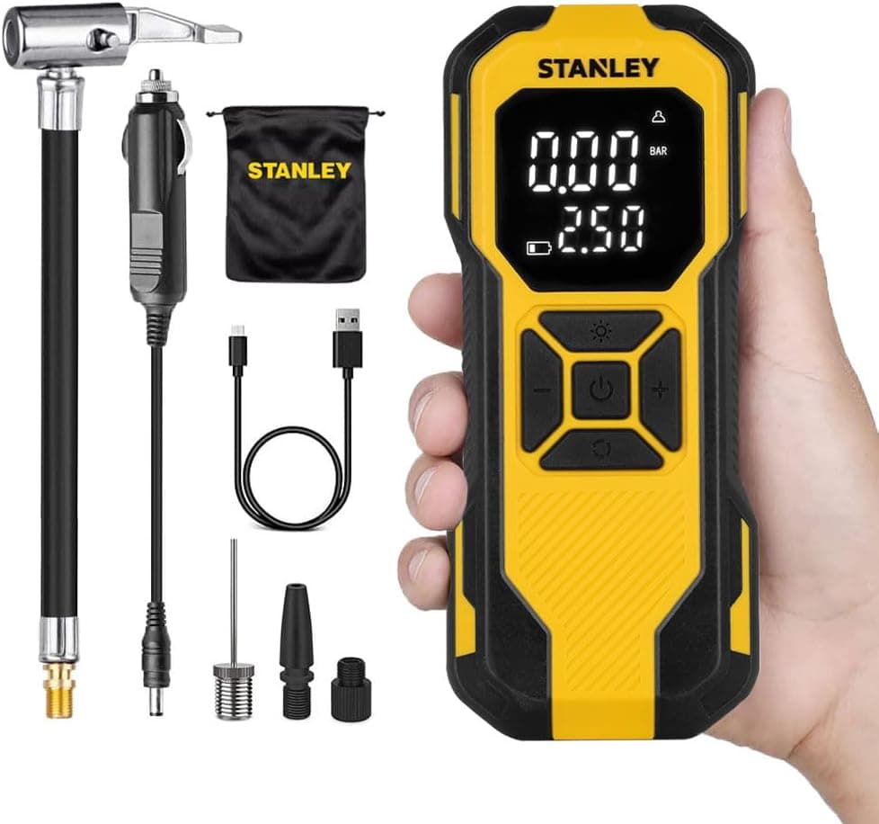 STANLEY SXIF0101 12V / Şarjlı Li-ion 150 PSI Dijital Göstergeli Akıllı Lastik Şişirme Pompası+ Powerbank + SOS + Led Lamba