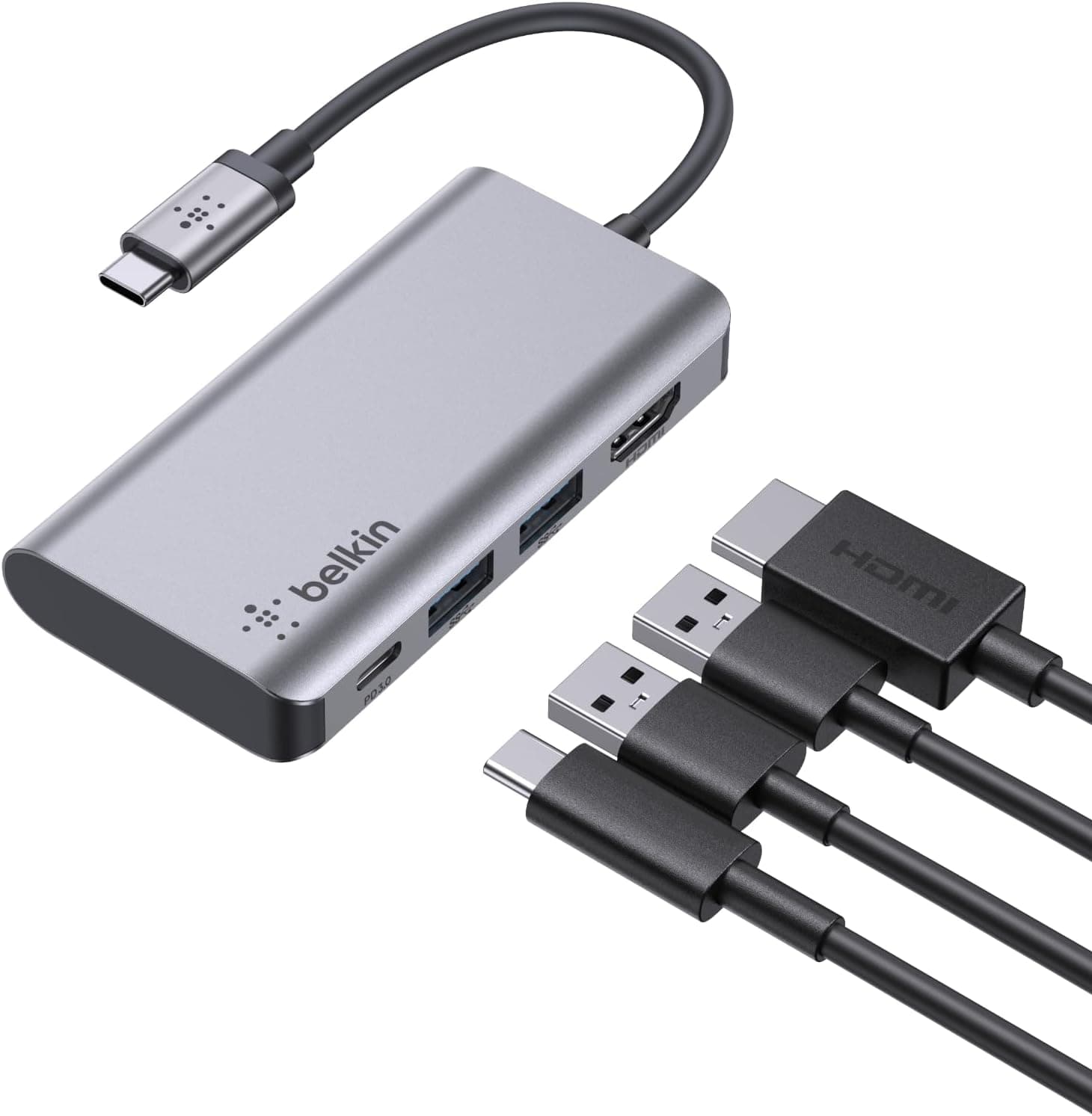 Belkin USB C 4ü 1 Arada Çok Bağlantı Noktalı Adaptör (4K HDMI, USB-C 100W PD Geçişli Şarj ve Daha Fazlası için 2 x USB A Bağlantı Noktası ile)