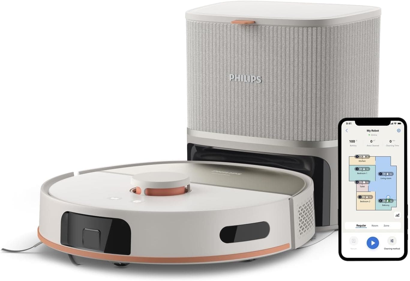 Philips 5000 Serisi Islak Kuru Robot Süpürge, Yüksek Emiş Gücü, Uzun Çalışma Süresi, 200 dkya Kadar Şarj, HomeRun, Otomatik Boşaltma İstasyonu, Beyaz (XU5100/20)
