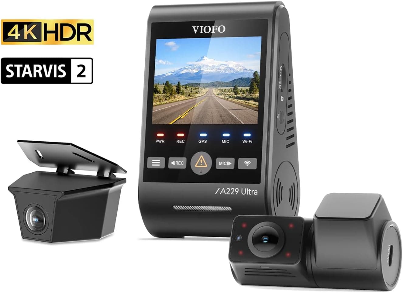 Viofo A229 Ultra-W 3 Kameralı Ön+Arka Su Geçirmez+İç 4K+4K+1080P HDR Sony STARVIS 2 Sensörlü GPSli Araç Kamerası