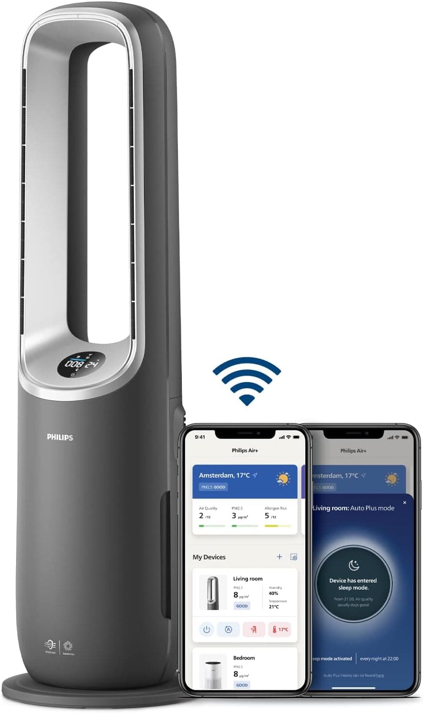 Philips 8000 Serisi Air Performer 3in1 Hava Temizleme Cihazı, 270 m³/sa Temiz Hava Hızı (CADR), Fan ve Isıtıcı, Air+ Uygulaması, (AMF870/15)