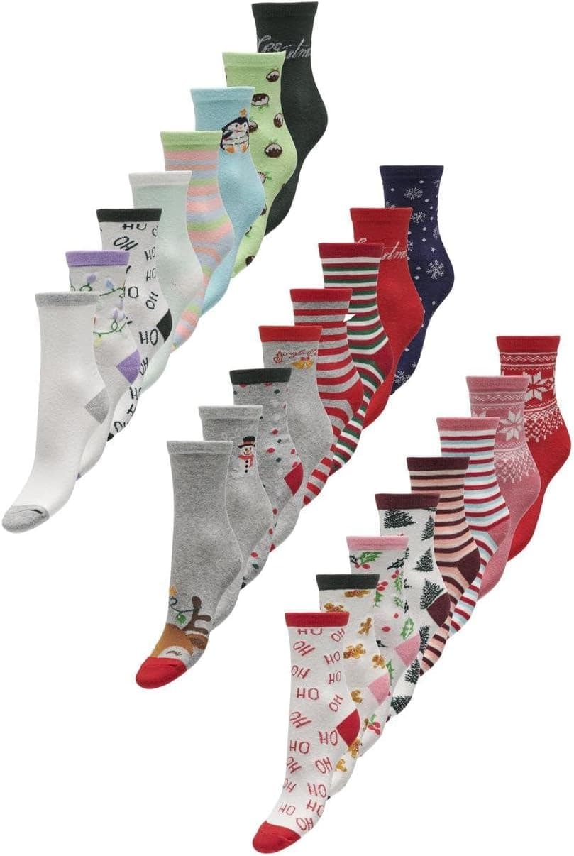 ONLY Kadın ONL24 MULTI XMAS SOCK BOX 24-PACK Çorap, Beyaz, ONE SIZE