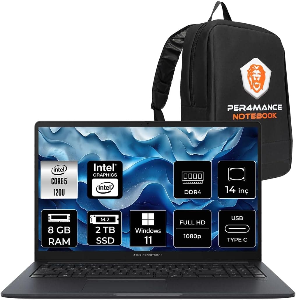ASUS ExpertBook B3 Flip IntelCore 5 120U 8GB 2TB SSD 14" FHD W11P Touch 2-In-1 Dizüstü Bilgisayar