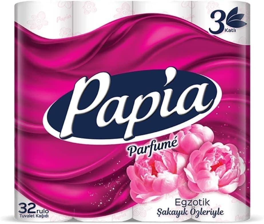 Papia 3 Katlı Egzotik Şakayık Özleriyle Parfümlü 32li Cilt Tuvalet Kağıdı (1 x 32 Rulo)