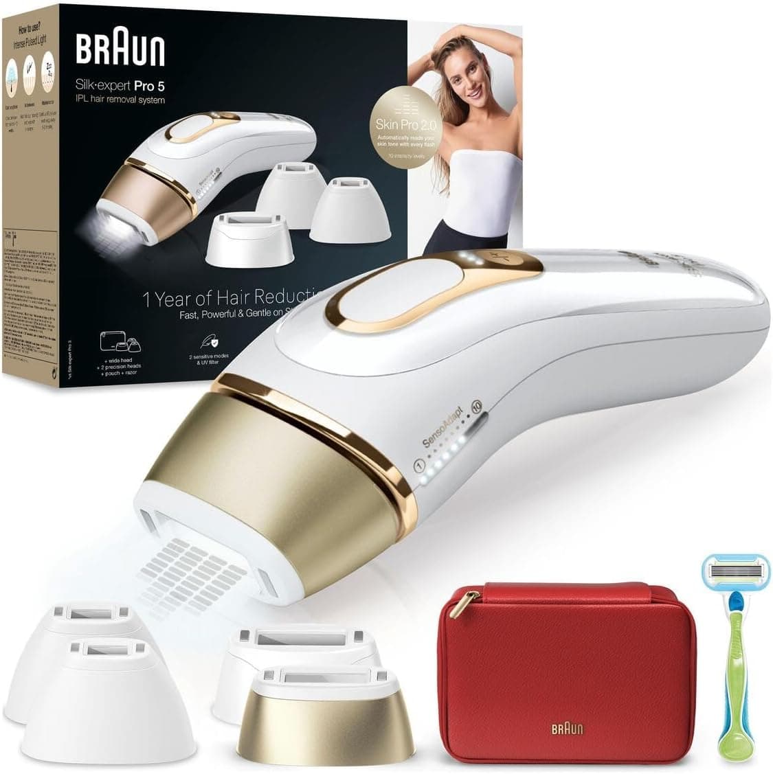 Braun Ipl Silk·expert Pro 5, Evde Tüy Alma, Çanta, Venus Tıraş Makinesi, 4 Başlık İle, Pl5382