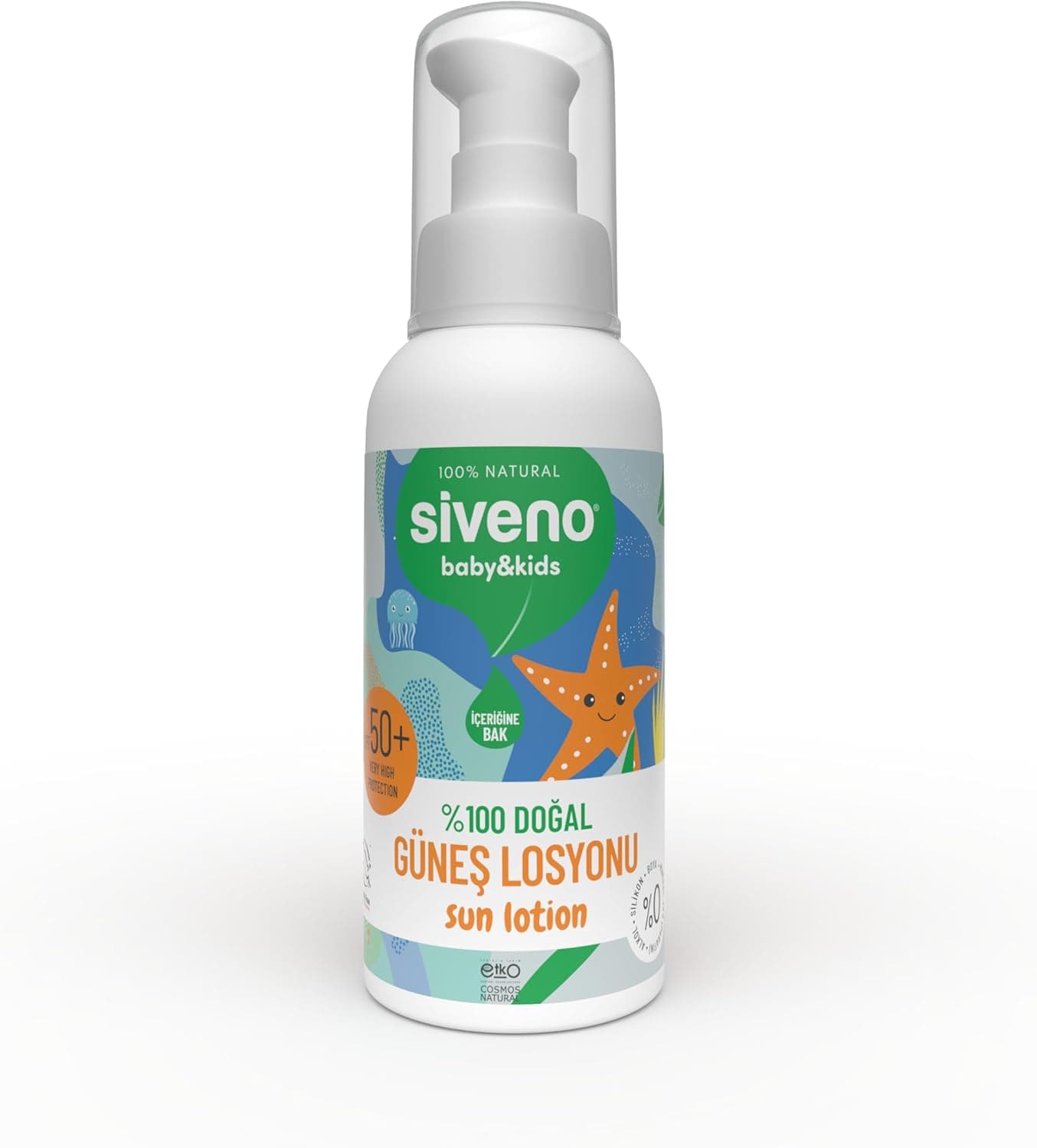 Siveno%100 Doğal Çocuk Güneş Losyonu Leke Karşıtı Nemlendirici Bitkisel Vegan UVA UVB SPF 50+ 100 ml