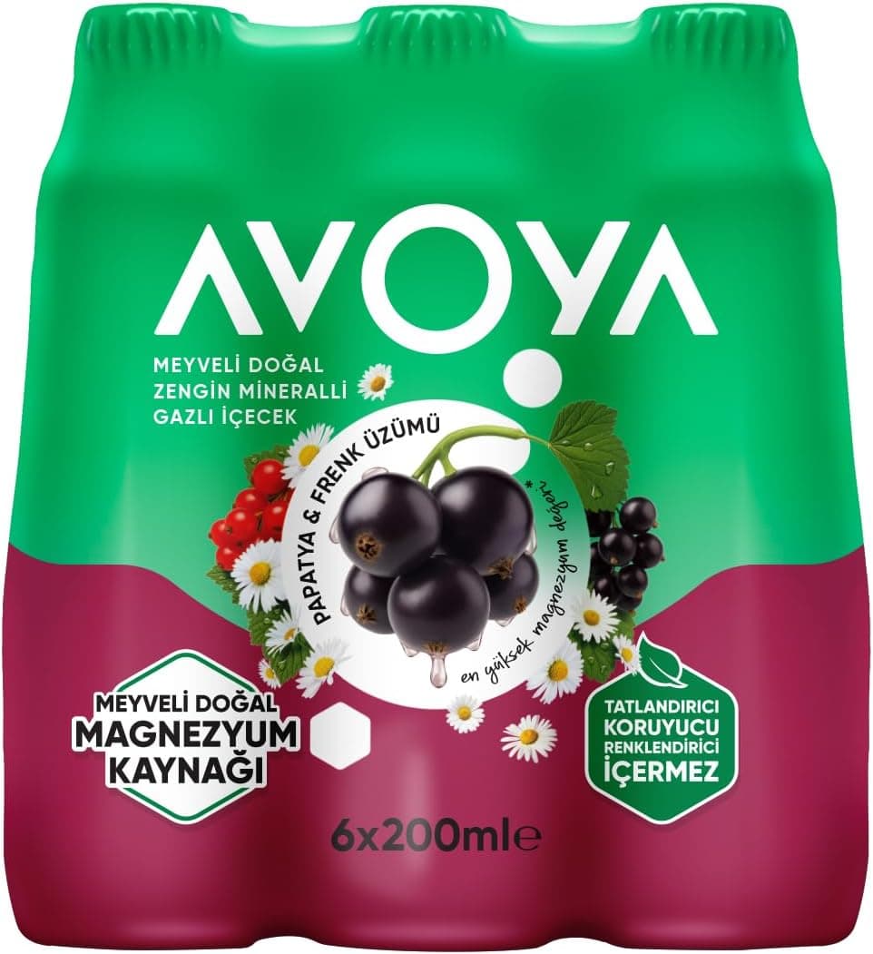 Avoya Meyveli Frenk Üzümü & Papatya Doğal Zengin Mineralli Gazlı İçecek 6 x 200 ml