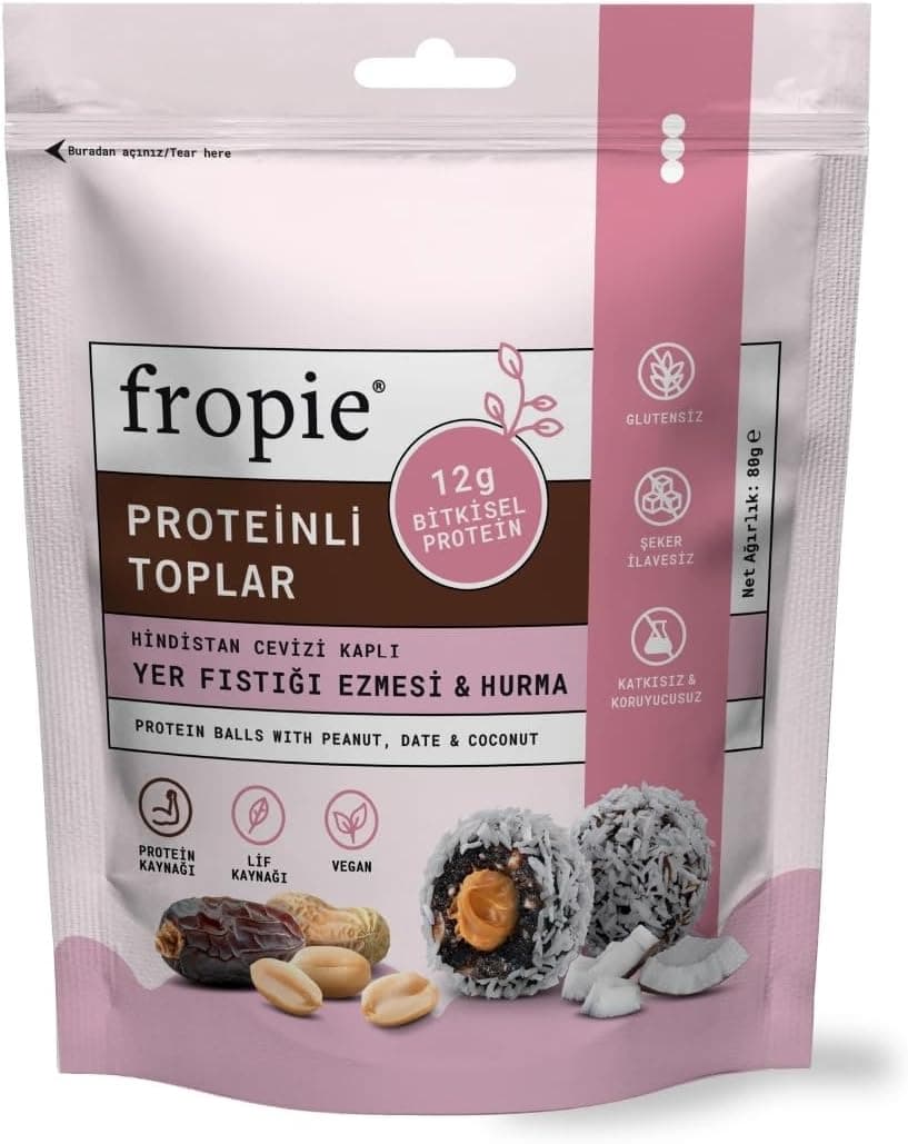 Fropie Protein Topları - Hindistan Cevizi Kaplı & Yer Fıstığı Ezmeli 80 Gr