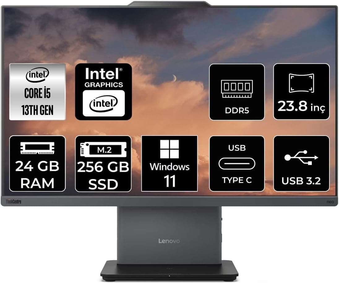 LENOVO ThinkCentre Neo 50a G5 i5 13420H 24GB DDR5 256GB SSD 23.8" FHD W11H All in One & PER4 Bellek