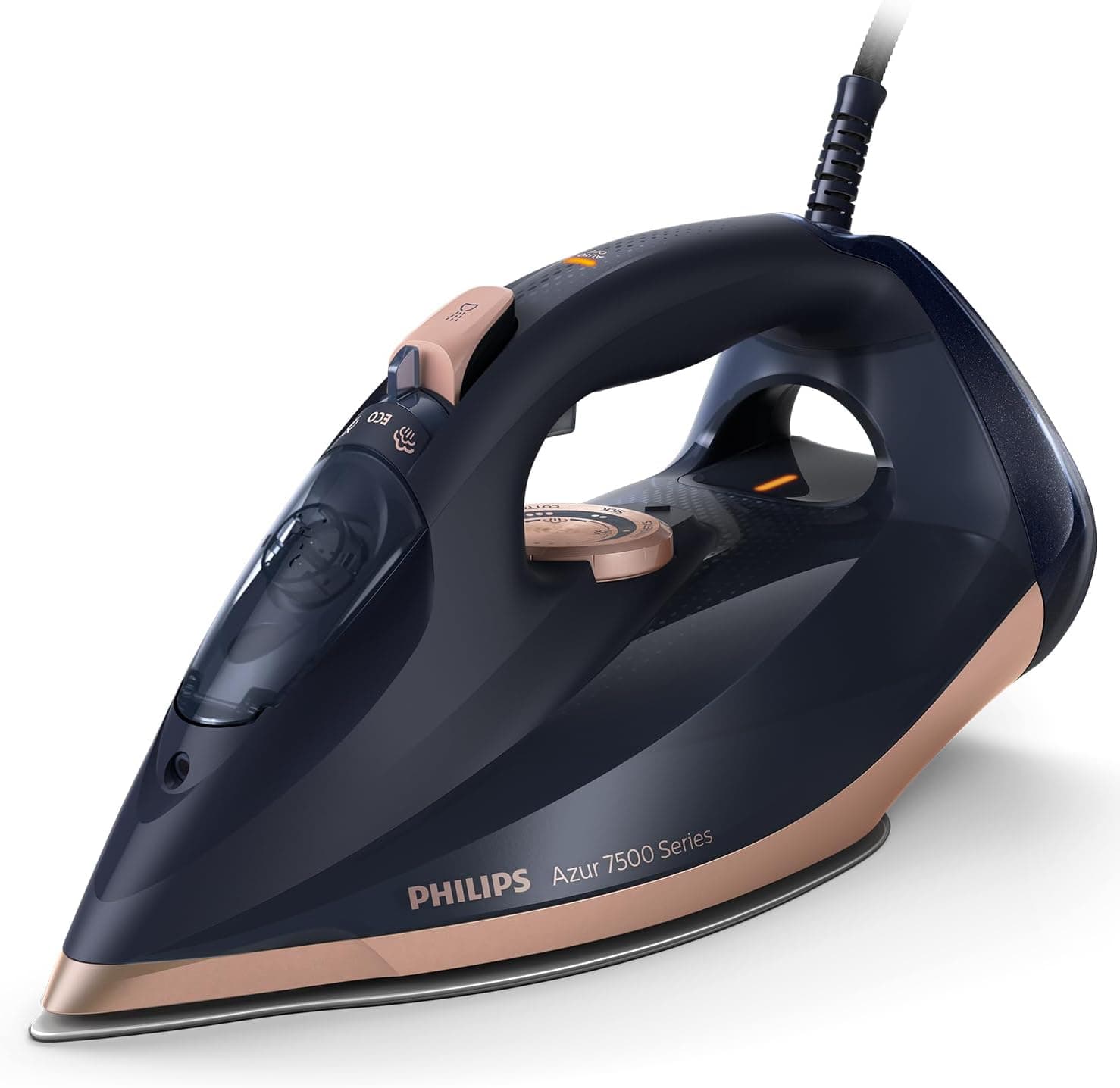 Philips 7500 Serisi Buharlı Ütü, 3200W, 55g/dk Sürekli Buhar, SteamGlide Elite Taban, 260g Şok Buhar, Mavi/Altın Rengi, 300mllik Ekstra Geniş Su Haznesi, DST7510/80