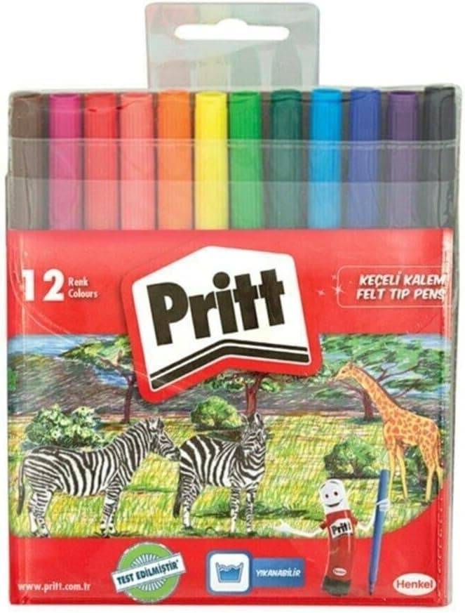 Pritt Keçeli Kalemler, Çocuk Dostu Zararsız Boya, Su Bazlı Renkli Kalem, Silinebilir Boya Kalemi, Dayanıklı Kırtasiye Ma