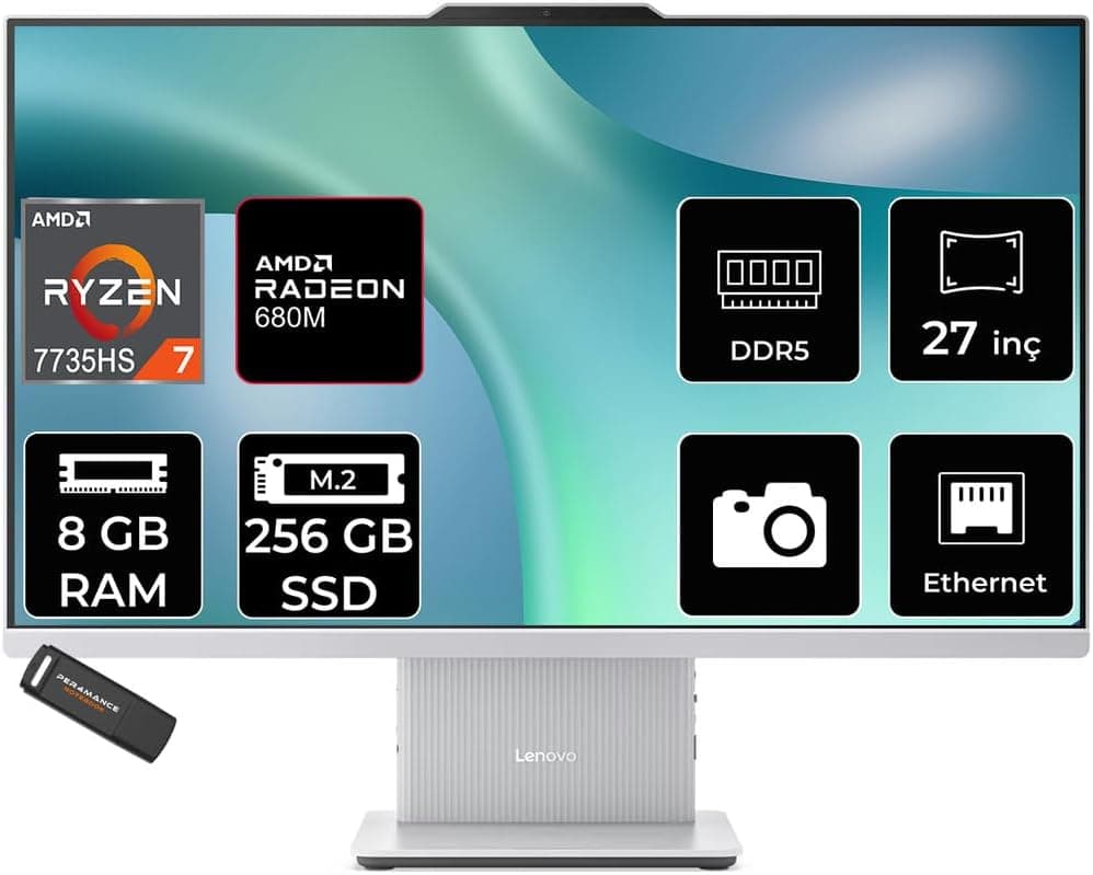 LENOVO IdeaCentre 27ARR9 Ryzen 7 7735HS 8GB 256GB SSD 27" FHD FDOS Gri All in One Bilgisayar