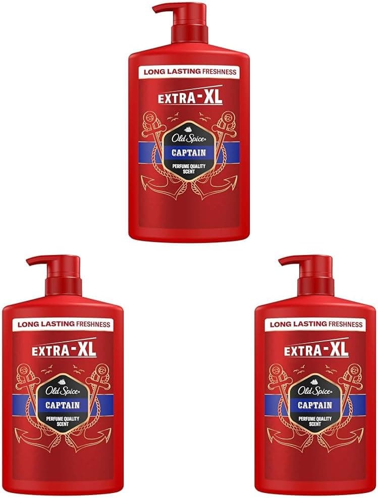 Old Spice Captain Erkekler için Duş Jeli ve Şampuan 1000 ml Ekstra-XL 3lü paket
