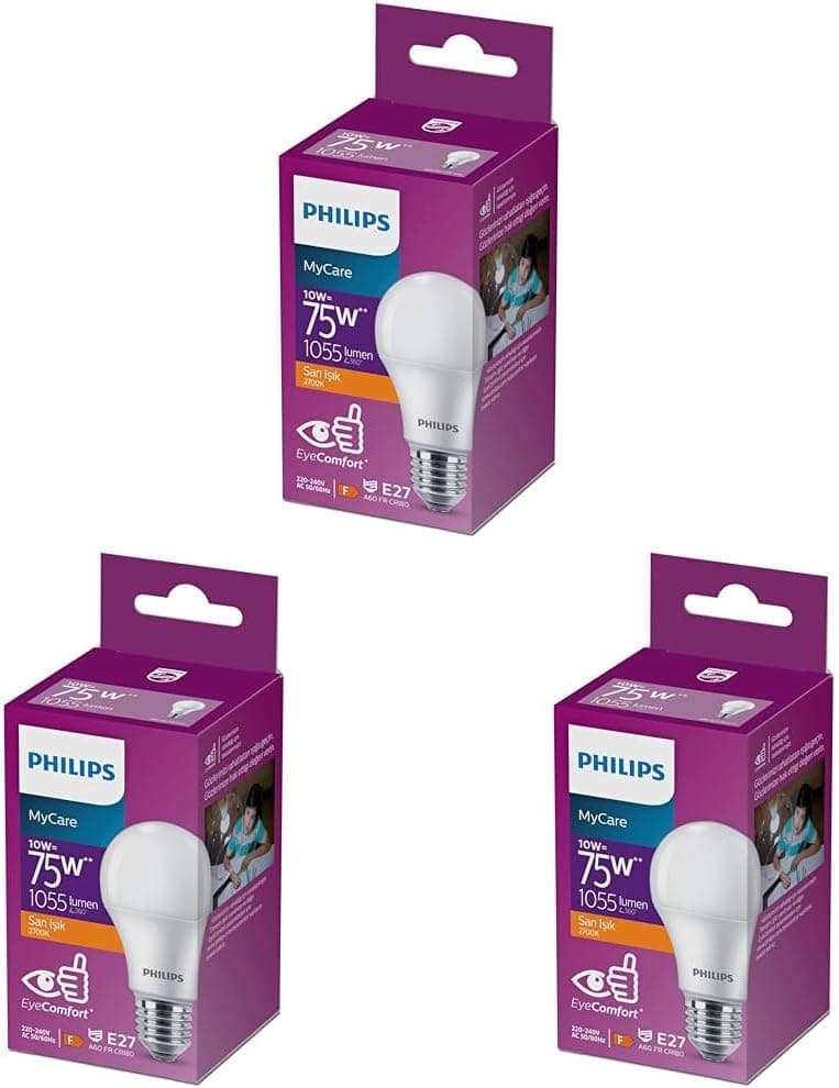 Philips 75W Led Ampul, 2700K Sarı Işık, E27 Normal Duy sarı 3lü paket