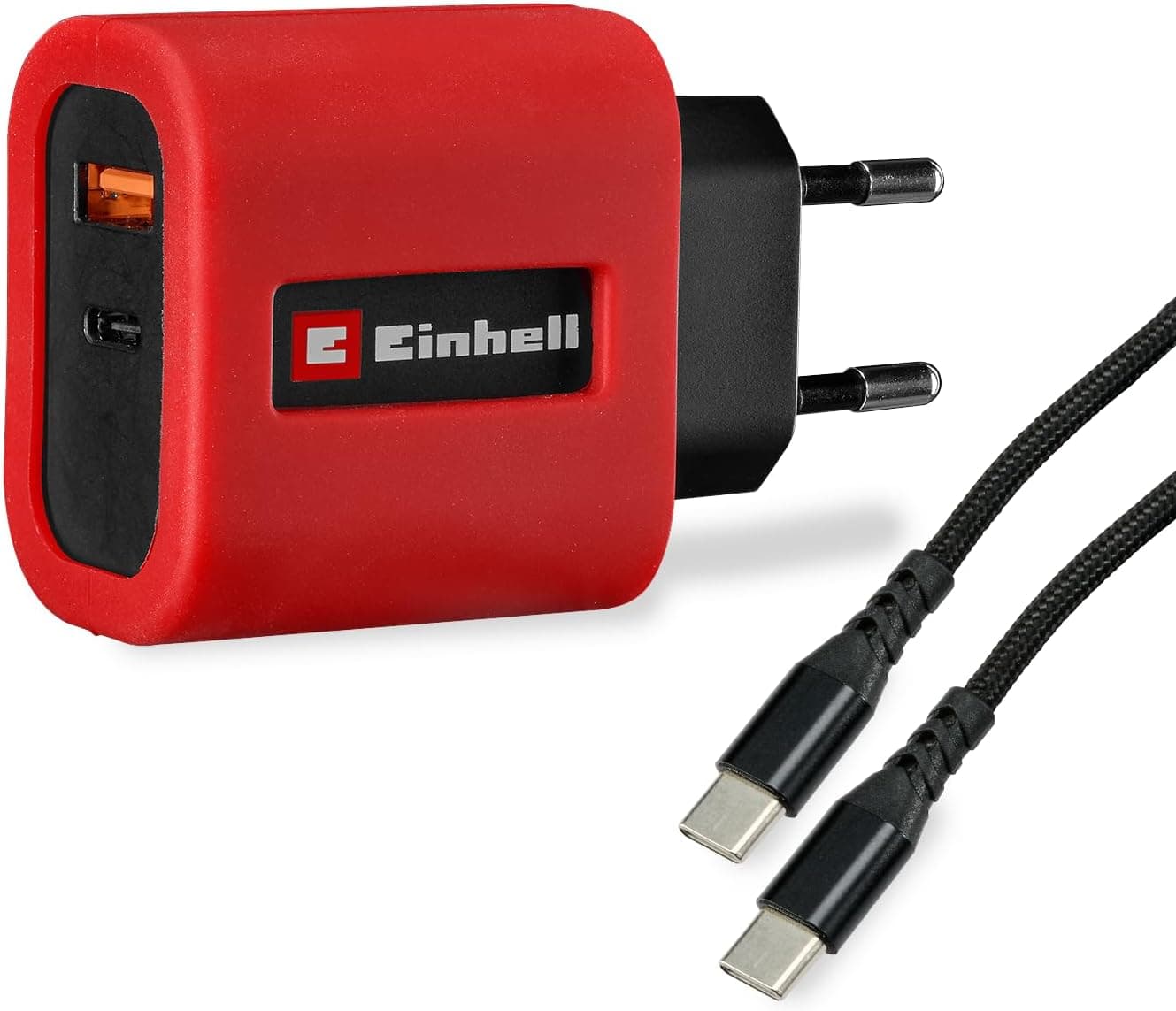 Orijinal Einhell USB Hızlı Şarj Cihazı (65 Watt, USB-C + USB-A ile adaptörü, USB-C kablosu dahil, çeşitli cihazlar için güç kaynağı, Einhell TE-ES 18/150/1 Li-C Akülü Güç Ünitesi ile uyumlu)