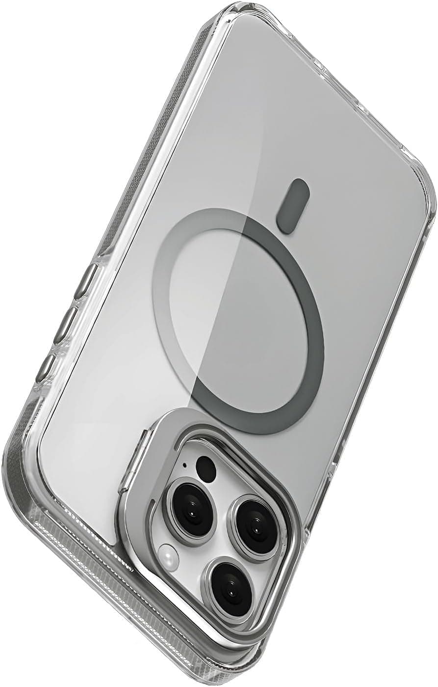 Minesk iPhone 15 Pro Max için Magsafe ile Uyumlu Luxo Serisi Yüksek Kalite Kılıf Ultra Şeffaf Görünüm Ve Standlı Ergonomik Tasarım (Natural Titanyum, 15 Pro Max)