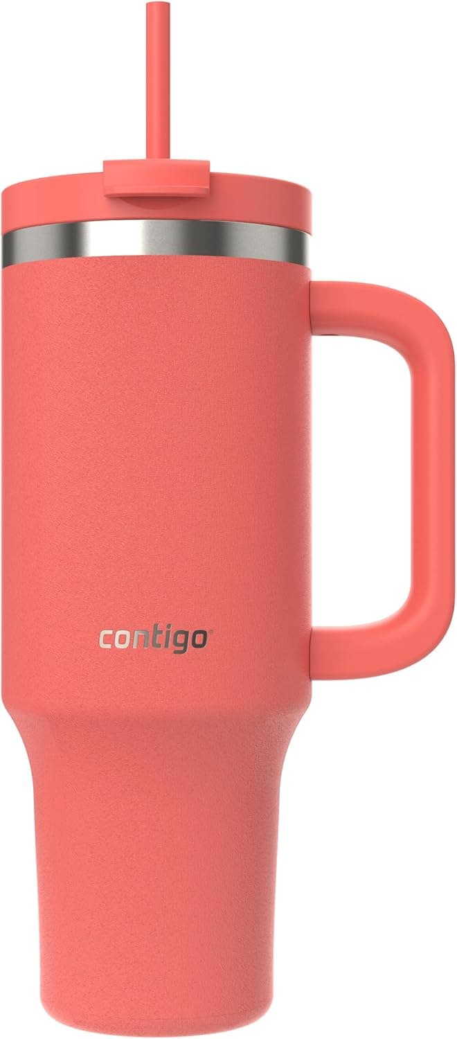 Contigo Üniseks Yetişkin Streeterville Tumbler Pipetli Yalıtımlı Su Şişesi, 1.2L, Mercan