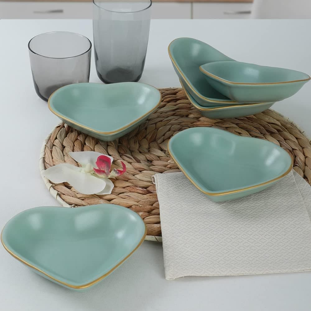 Keramika Mat Açık Yeşil Gold Kalp Çerezlik 14 Cm 6 Adet