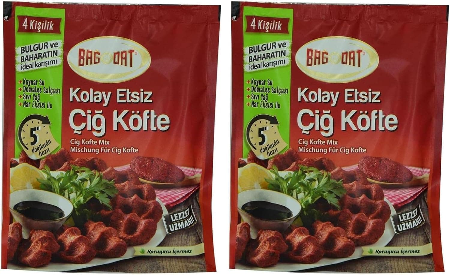 Bağdat Kolay Etsiz Çiğ Köfte Bulgur ve Baharat Karışımı 4 Kişilik 120 g 2li paket