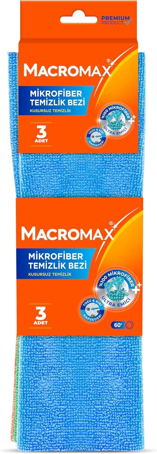 Macro Max Mikrofiber Temizlik Bezi 3lü Paket, Ultra Emici Toz Alıcı Çok Amaçlı Yüzey Bezi