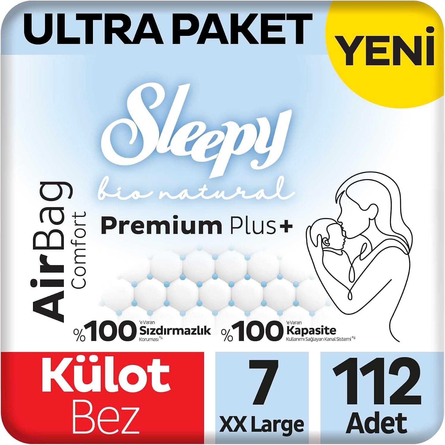 Sleepy Bio Natural Premium Plus Airbag Comfort Ultra Paket Külot Bez 7 Numara Xxlarge 112 Adet