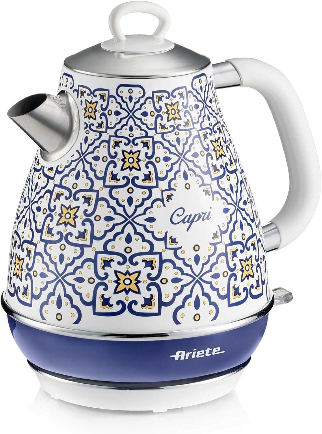 Ariete Capri Elektrikli Su Isıtıcı 1,7 Litre Kettle 2869/0C - Paslanmaz Çelik Gövde, Handmade Decoration, 2000 Watt, Otomatik Kapanma, 360° Kablosuz Taban