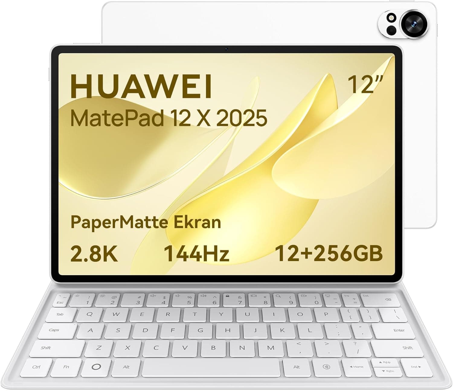HUAWEI MatePad 12 X 2025 Yeni Tablet Kalemsiz, 2.8K, 144 Hz, 1000 nit, 12 inç Ultra Net PaperMatte Ekran, 12+256 GB, 10.100 mAh Pil, 66 W SuperCharge, WiFi 7, HUAWEI Notes, Ultra Hafif Klavye, Beyaz