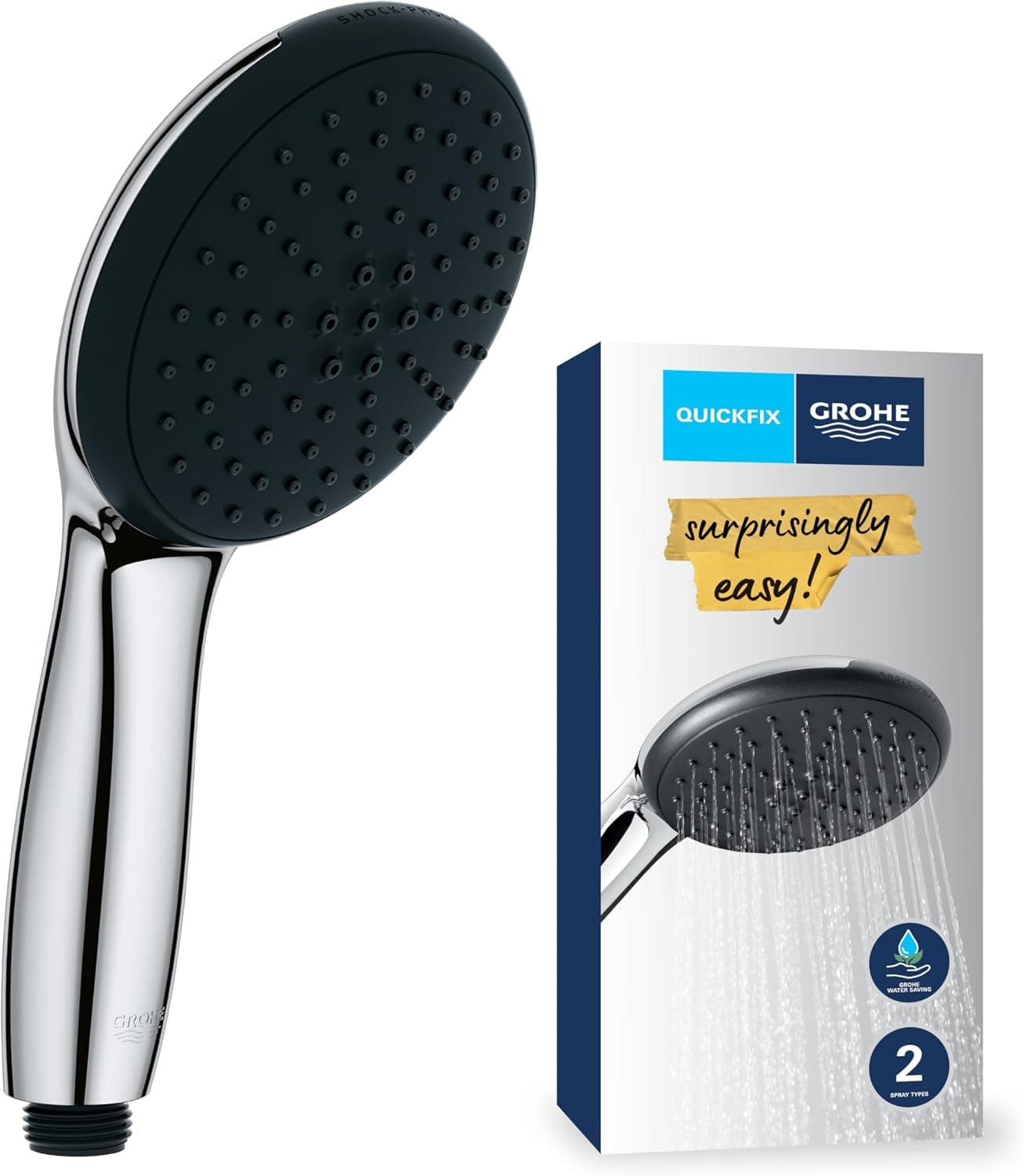GROHE Vitalio Start 110 El Duşu, 2 Akışlı (Yağmur & Jet), SmartSwitch, 110mm Yuvarlak Duş Başlığı, Silikon Halka, Kireç Önleyici Sistem, Krom, 27946001