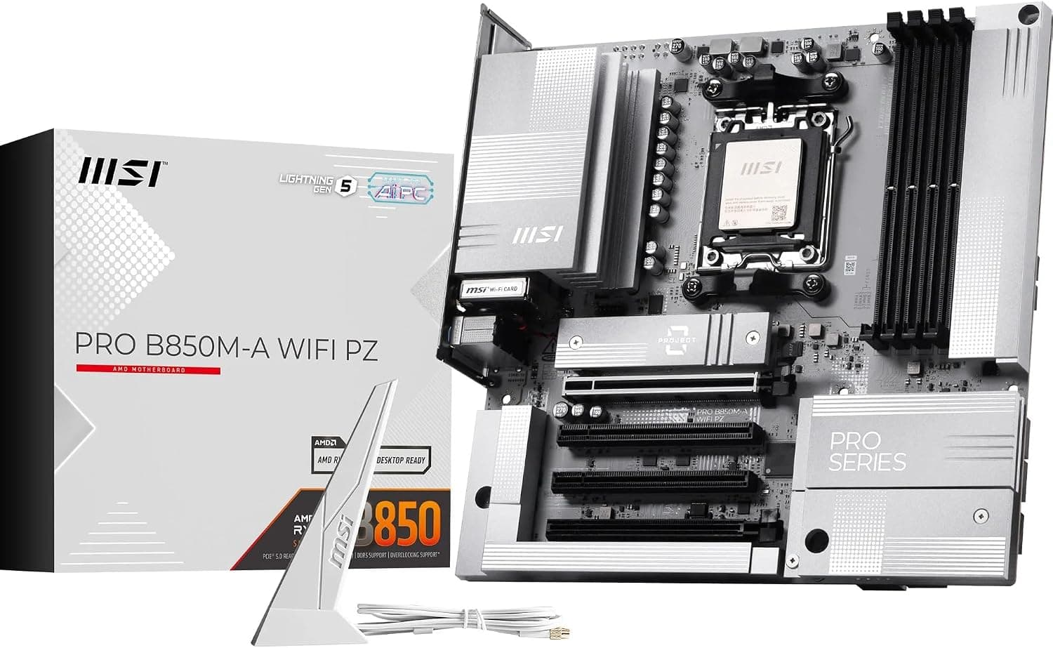 MSI MB PRO B850M-A WIFI PZ AM5 DDR5 8200MHZ(OC) 4X PCI-E X16 HDMI DP 2X M.2 USB 10GBS 5G LAN WI-FI 7 MATX
