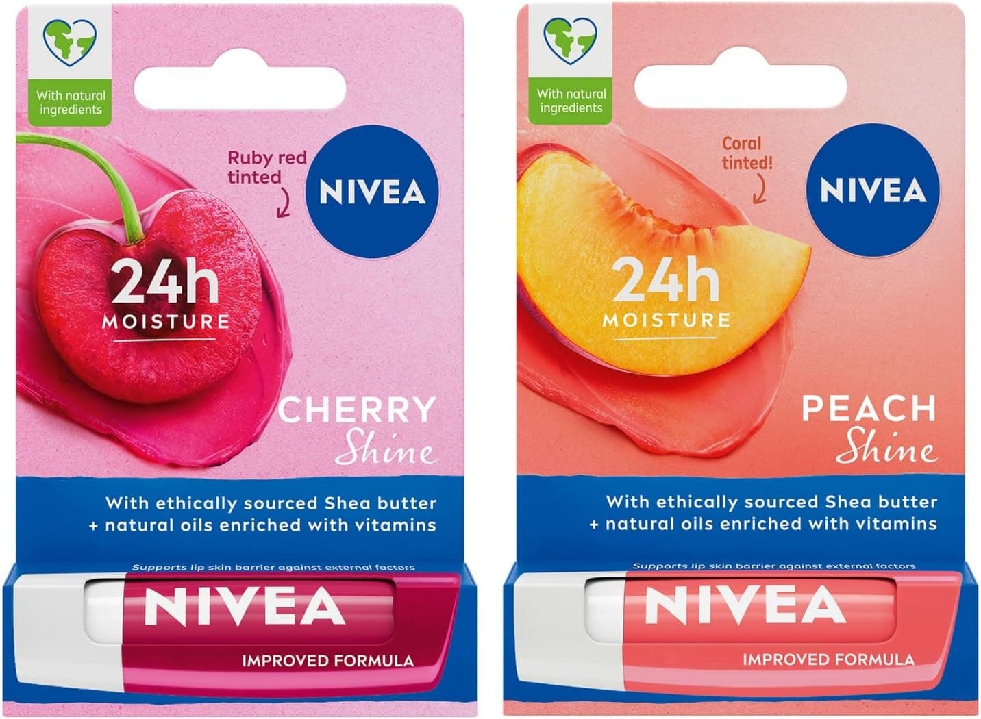 NIVEA Kiraz Dudak Bakım Kremi, Kiraz Kokusu 4,8gr + NIVEA Şeftali Dudak Bakım Kremi 4,8 gr, Şeftali Kokusu