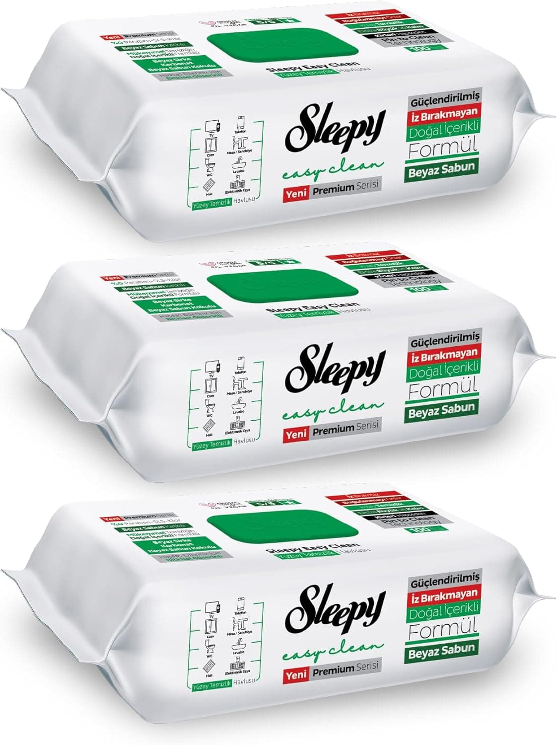 Sleepy Easy Clean Premium Beyaz Sabun Katkılı Yüzey Temizlik Havlusu Mendili 3x100 (300 Yaprak)