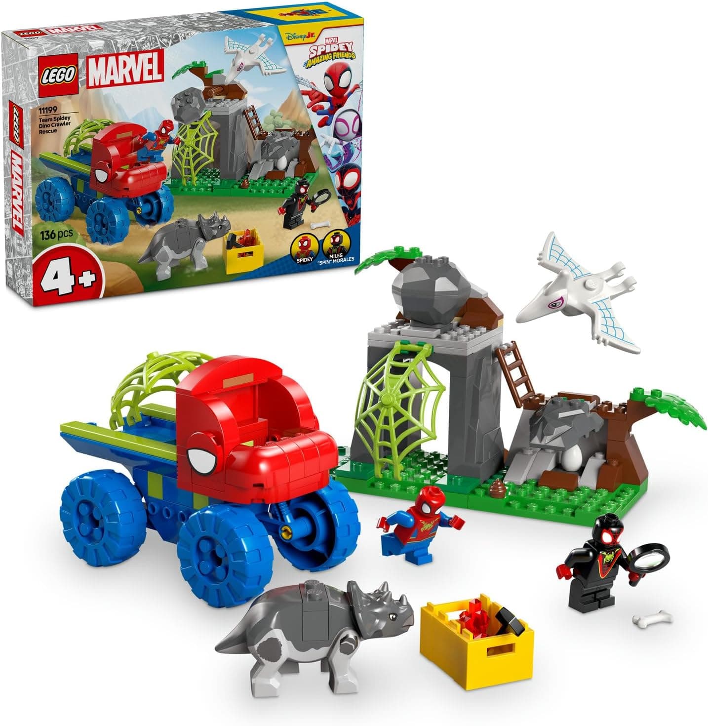 LEGO | Marvel Spidey ve İnanılmaz Arkadaşları Spidey Ekibi Dinozor Kamyonlu Kurtarma 11199-4 Yaş ve Üzeri Çocuklar için Yaratıcı Oyuncak Yapım Seti (136 Parça)
