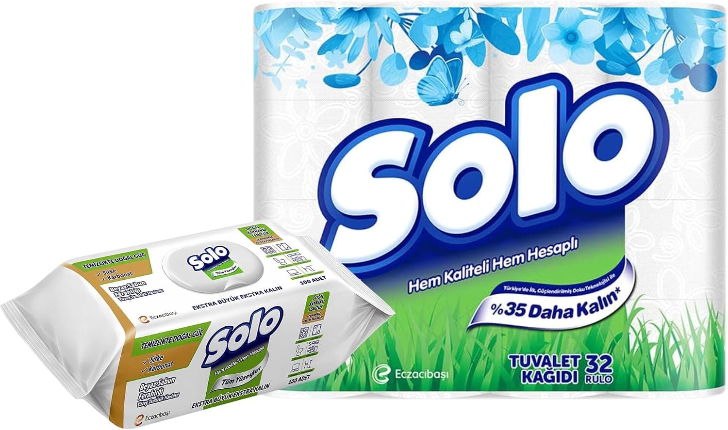 Solo Yüzey Temizleme Mendili Doğal Güç Beyaz Sabun + Solo 32li Tuvalet Kağıdı