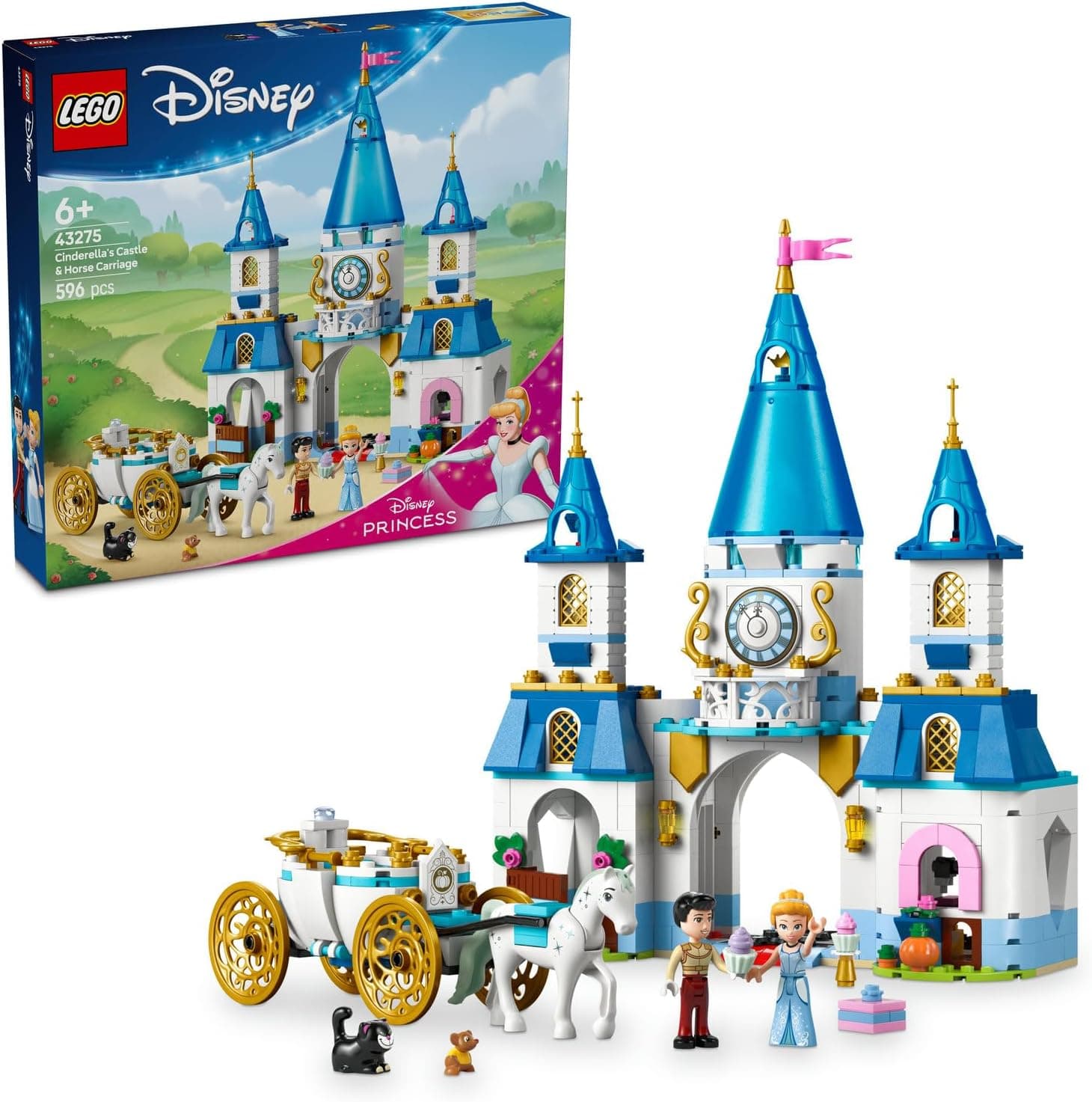 LEGO ǀ Disney Princess Sindirella’nın Şatosu ve At Arabası 43275-6 Yaş ve Üzeri Prenses Seven Çocuklar için Yaratıcı Oyuncak Yapım Seti, Doğum Günü Hediyesi (596 Parça)
