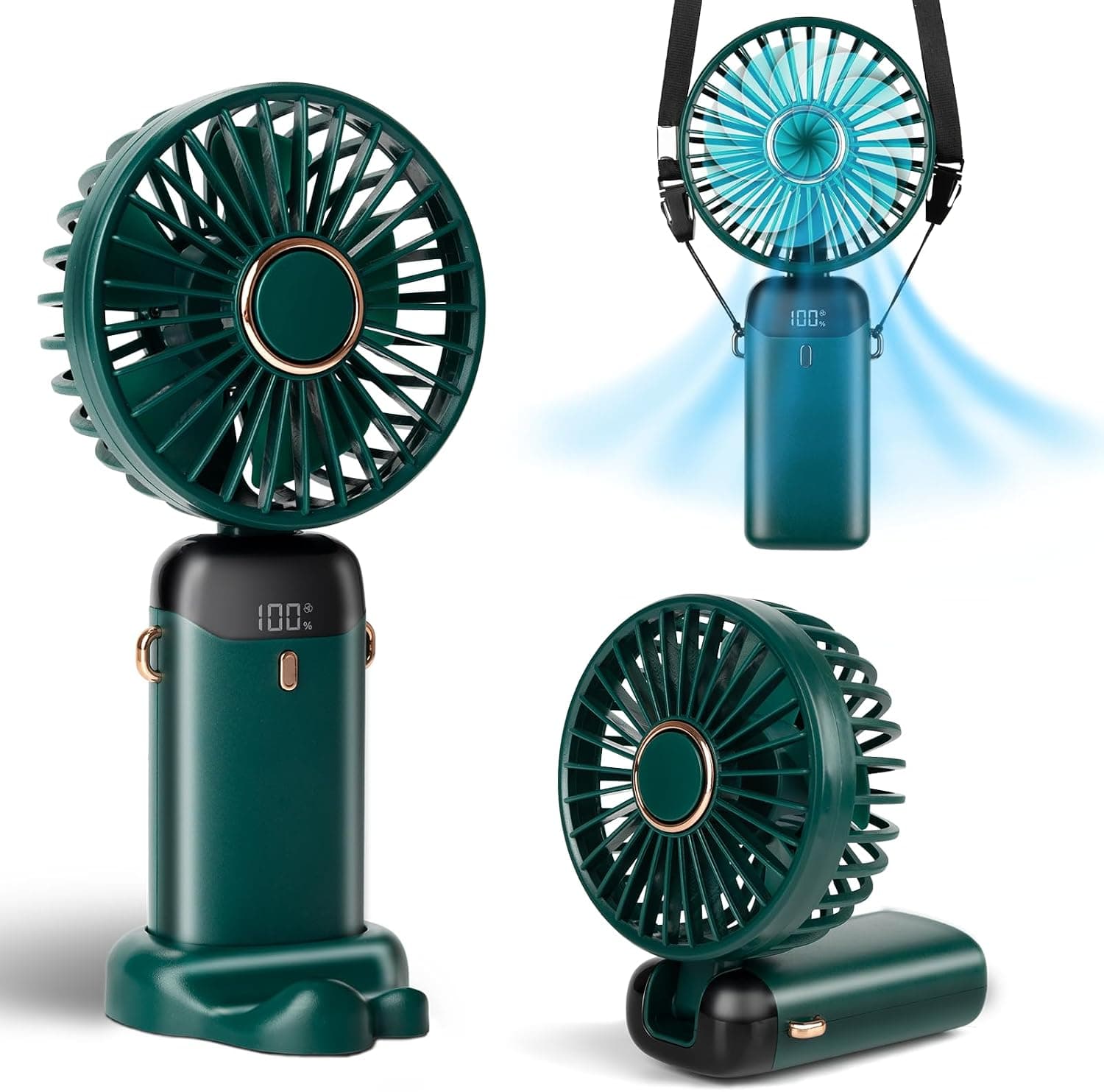 Taşınabilir El Vantilatörü, Mini Fan Tip-C Şarj Edilebilir, LED Ekranlı 4000mAh Pille Çalışan Fan, 90° Katlanabilir, 5 Hızlı Rüzgar, Elde Taşınabilir/Boyun/Masa 3ü 1 Arada Kişisel Fan, Kadınlar için