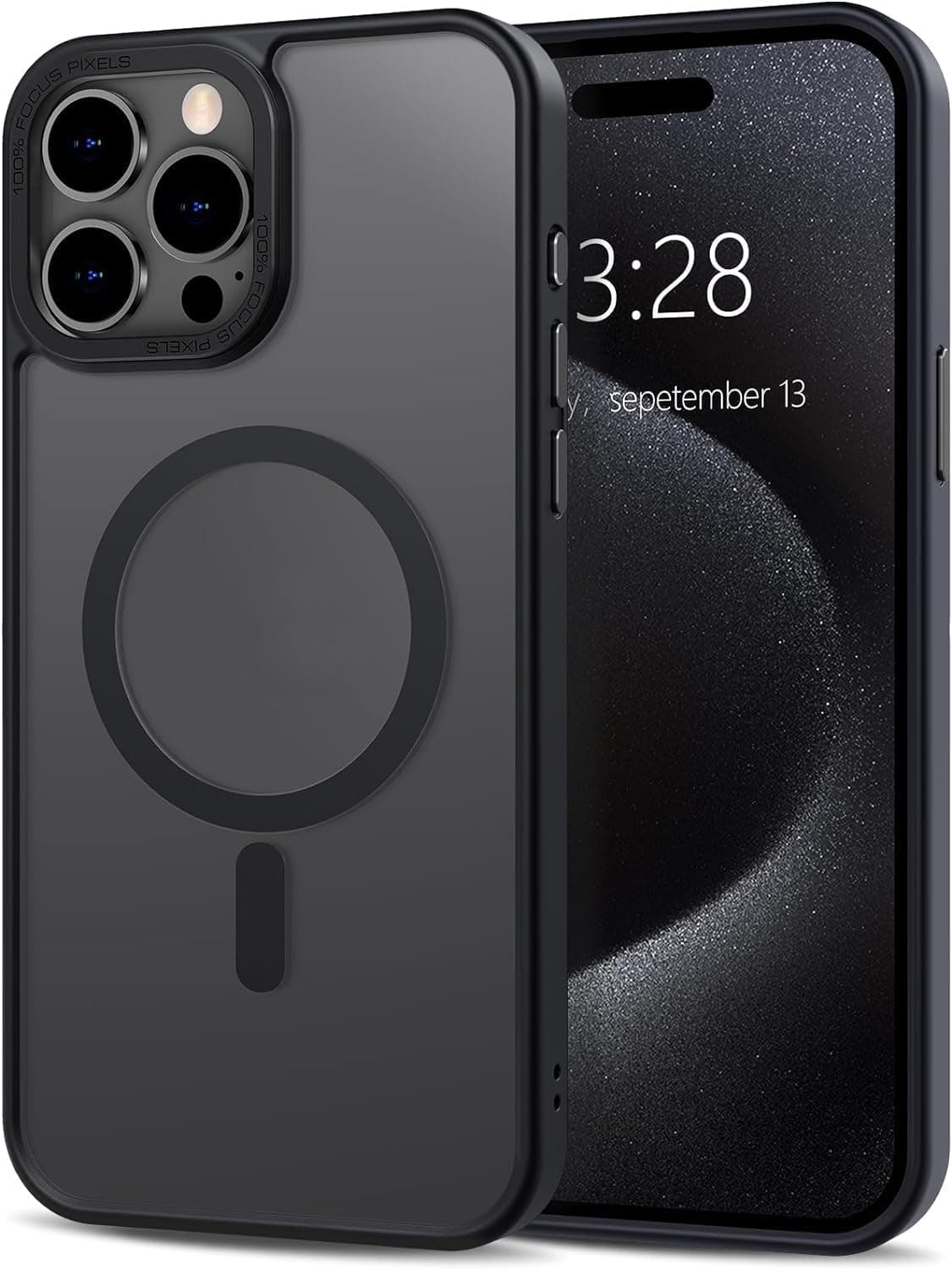 GGM GİYİM & AKSESUAR iPhone 14 Pro Max için Magsafe ile Uyumlu Arka Kısmı Mat Şeffaf Kenarları Silikon Yapılı Kamera Lens Yükseltili Güçlendirilmiş Mıknatıslı Wireless Kablosuz Şarj Destekli Kılıf