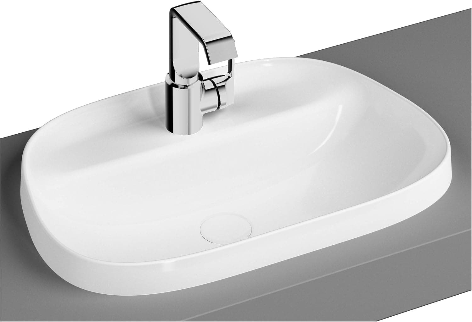 VitrA Frame 5696B401-0041 Tezgah Üstü TV Lavabo, Armatür Bantlı, VitrA Clean, 57 cm, Mat Beyaz